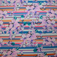Flowers On Stripes Printed Nylon Spandex Fabric - Blue Floral Stripe Print, 55/56" Width (1 Yard)