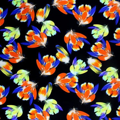 Primary Floral Printed Spandex Fabric - Floral Print, Blue, 55/56" Width (1 Yard)