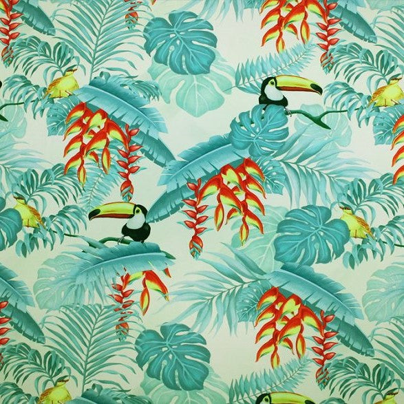 Toucans In Jungle Printed Nylon Spandex Fabric - Jungle Toucan Print, 55/56" Width (1 Yard)