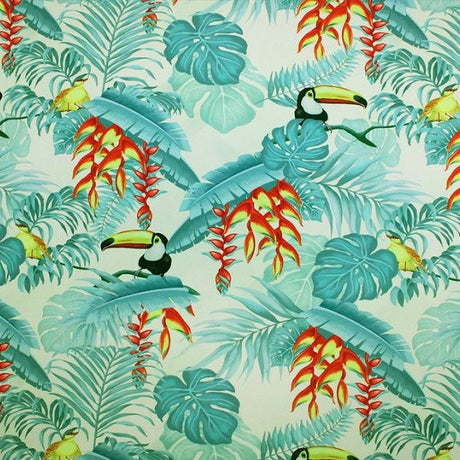 Toucans In Jungle Printed Nylon Spandex Fabric - Jungle Toucan Print, 55/56" Width (1 Yard)
