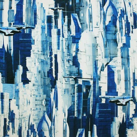 New World Printed Spandex Nylon Spandex Fabric - Blue Moon Print, 55/56" Width, 4-Way Stretch (1 Yard)