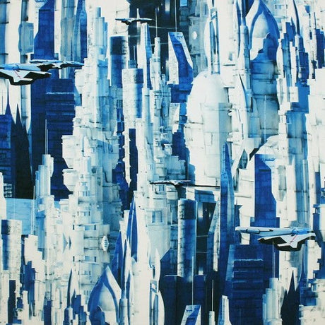 New World Printed Spandex Nylon Spandex Fabric - Blue Moon, Printed, 55/56" Width (1 Yard)