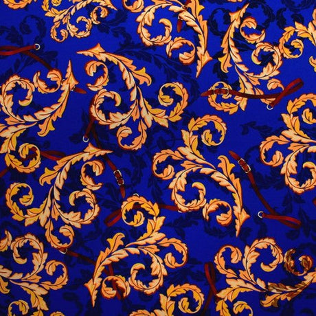 Vintage Gold Paisley Printed Nylon Spandex Fabric - Gold Paisley Print, 55/56" Width (1 Yard)