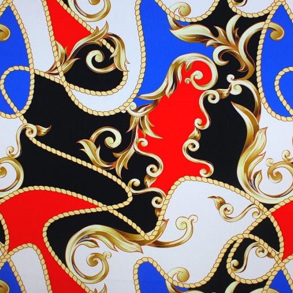 Carousel Printed Spandex Nylon Spandex Fabric - Blue/Teal, Black/Royal, 55/56" Width, 4-Way Stretch (1 Yard)