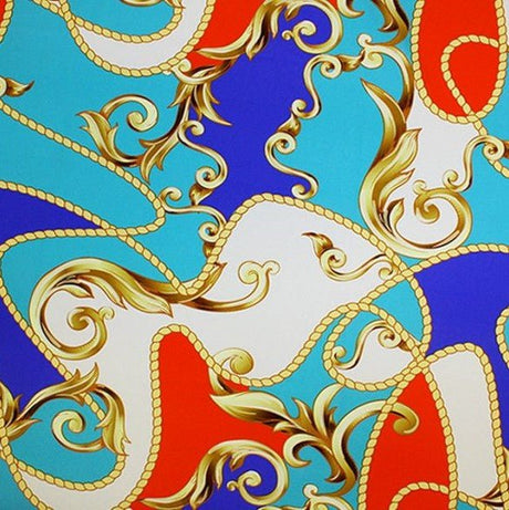 Carousel Printed Spandex Nylon Spandex Fabric - Blue/Teal, Black/Royal, 55/56" Width, 4-Way Stretch (1 Yard)