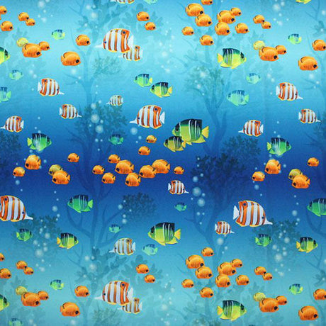 Epic Aquarium Nylon Spandex Fabric - Blue Aquarium Print, 55/56" Width (1 Yard)
