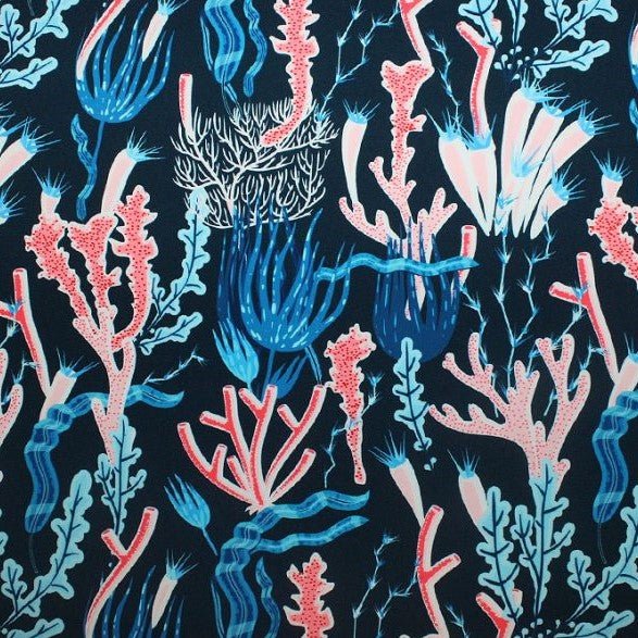 Printed Spandex Coral Reef on Navy