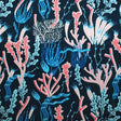 Coral Reef On Navy Printed Nylon Spandex Fabric - Navy Coral Reef Print, 55/56" Width (1 Yard)