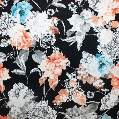 Vintage Vibes Printed Spandex Fabric - Blue Vintage Print, 55/56" Width (1 Yard)
