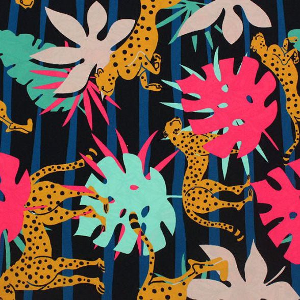 Cheetahs On Parade Nylon Spandex Fabric - Blue Cheetah Print, 55/56" Width (1 Yard)