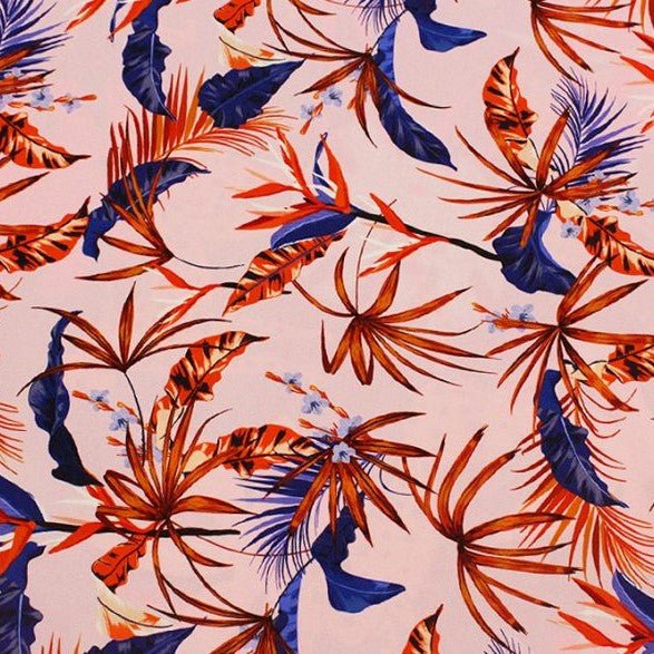 Printed Spandex Red Fan Palms