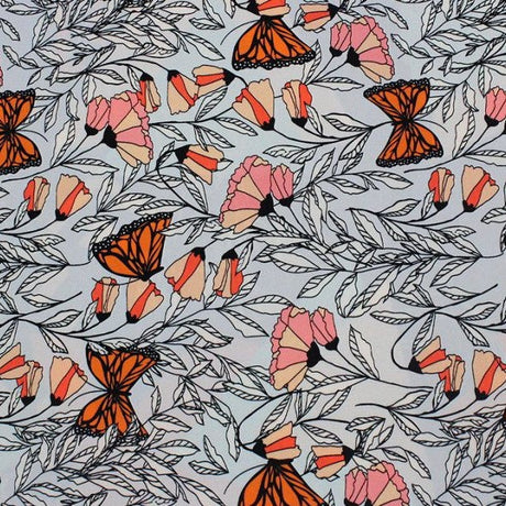 Monarch Garden Printed Nylon Spandex Fabric - Blue Floral Print, 55/56" Width (1 Yard)