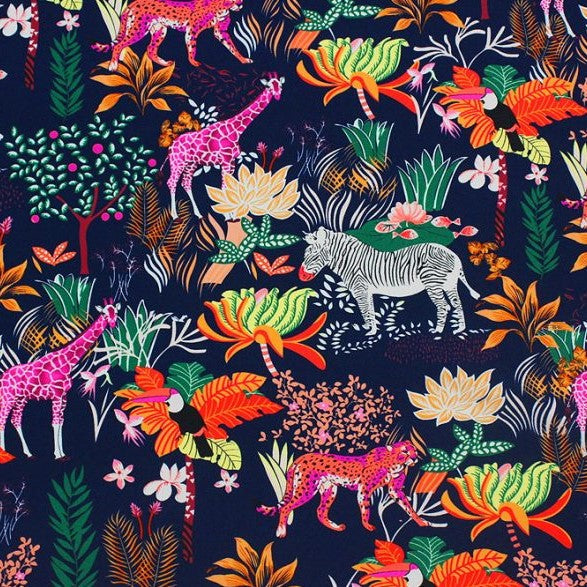 Wild Safari Printed Nylon Spandex Fabric - Blue Animal Print, 55/56" Width (1 Yard)