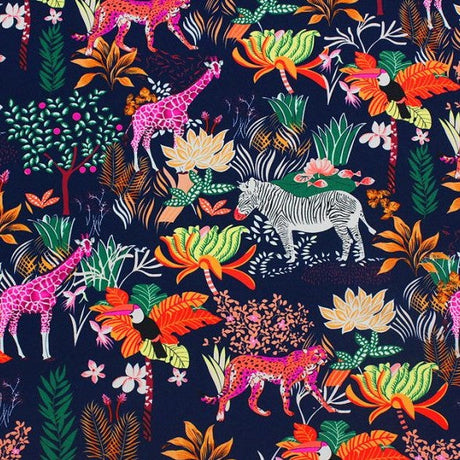 Wild Safari Printed Nylon Spandex Fabric - Blue Animal Print, 55/56" Width (1 Yard)