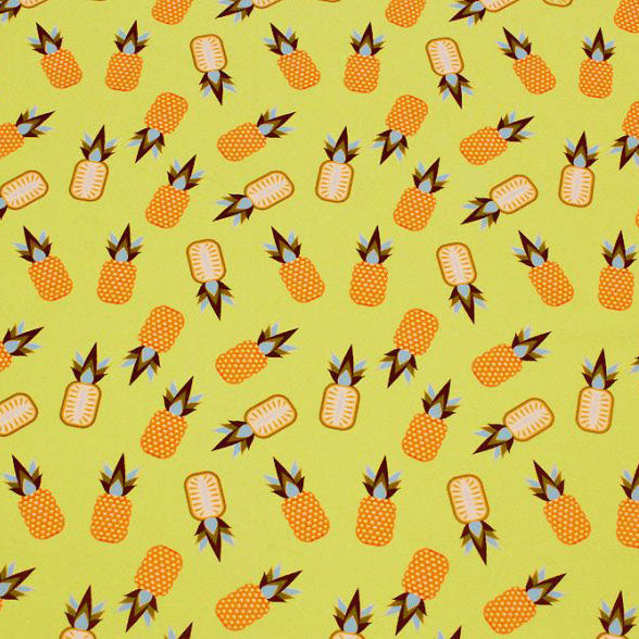 Kawaii Pineapple Party Nylon Spandex Fabric - Blue Pineapple Print, 55/56" Width (1 Yard)