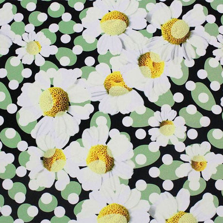 Printed Spandex Dotted Daisies Blue