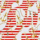 Anchors And Nautical Stripes Nylon Spandex Fabric - Red/Gold, Blue/White, 55/56" Width (1 Yard)