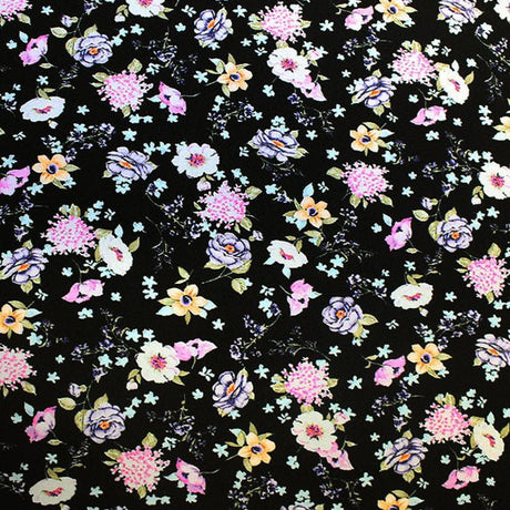 Printed Spandex Wild Flowers on Black