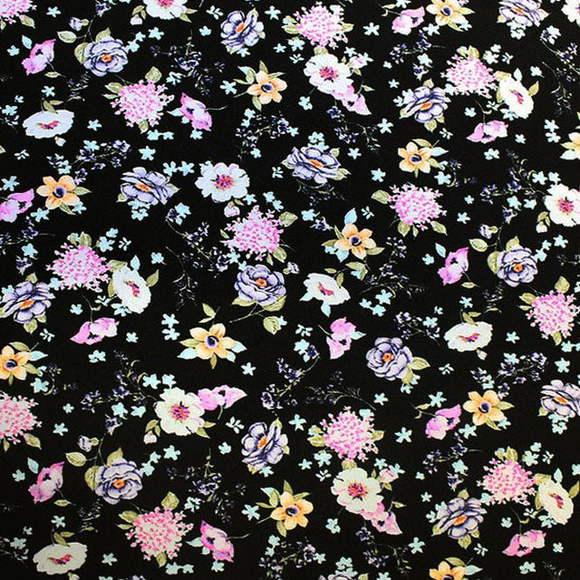 Printed Spandex Wild Flowers on Black
