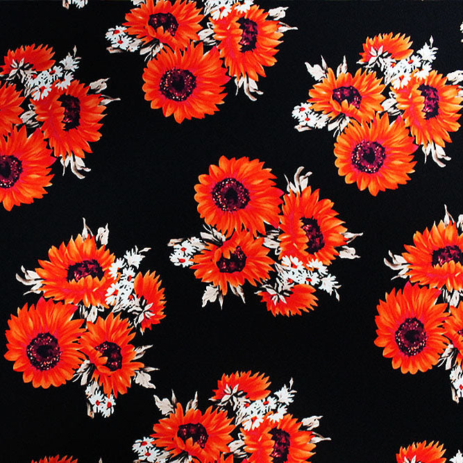Sunflower Clusters Nylon Spandex Fabric - Printed Sunflower Clusters, 55/56" Width (1 Yard)
