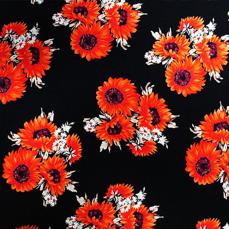 Sunflower Clusters Nylon Spandex Fabric - Printed Sunflower Clusters, 55/56" Width (1 Yard)