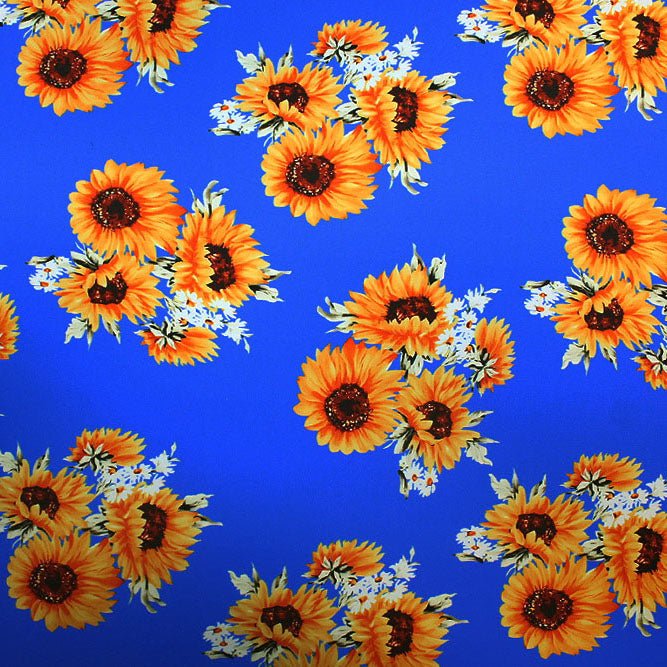 Printed Spandex Fabric Sunflower Clusters