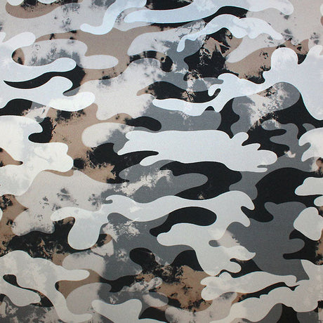Smokey Camo Printed Nylon Spandex Fabric - Black/Grey Camo Print, 55/56" Width (1 Yard)