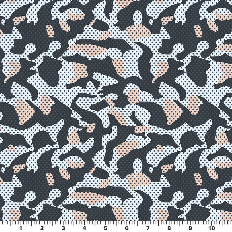 Pop Art Camouflage Nylon Spandex Fabric - Charcoal/Light Pink, Teal/Orange, 55/56" Width, 4-Way Stretch (1 Yard)