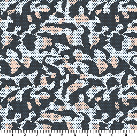 Pop Art Camouflage Nylon Spandex Fabric - Charcoal/Light Pink, Teal/Orange, 55/56" Width, 4-Way Stretch (1 Yard)