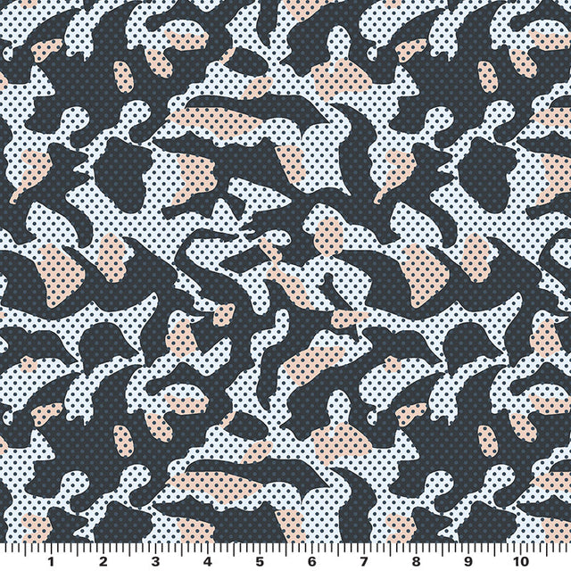 Pop Art Camouflage Nylon Spandex Fabric - Charcoal/Light Pink, Teal/Orange, 55/56" Width, 4-Way Stretch (1 Yard)