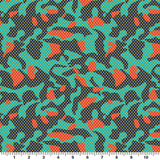 Pop Art Camouflage Nylon Spandex Fabric - Charcoal/Light Pink, Teal/Orange, 55/56" Width, 4-Way Stretch (1 Yard)