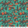 Pop Art Camouflage Nylon Spandex Fabric - Charcoal/Light Pink, Teal/Orange, 55/56" Width, 4-Way Stretch (1 Yard)
