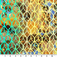 Retro Brushstroke Texture Printed Nylon Spandex Fabric - Mint/Yellow/Gold, 55/56" Width (1 Yard)