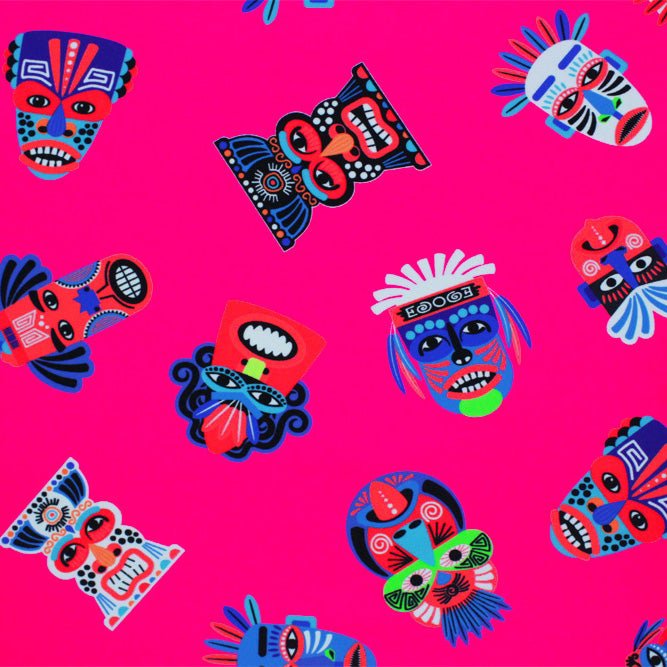 Printed Spandex Fabric Decorative Tribal Masks Multicolor