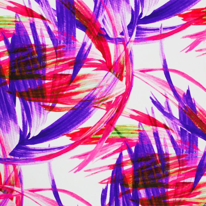 Printed Spandex Fabric Brush Strokes Palm Leaves Multicolor