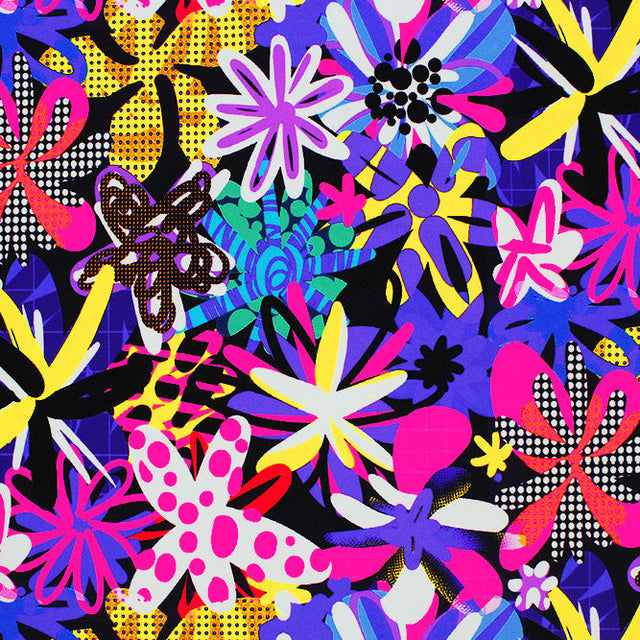 Punk Rock Flowers Nylon Spandex Fabric - Multicolor Floral Print, 55/56" Width (1 Yard)