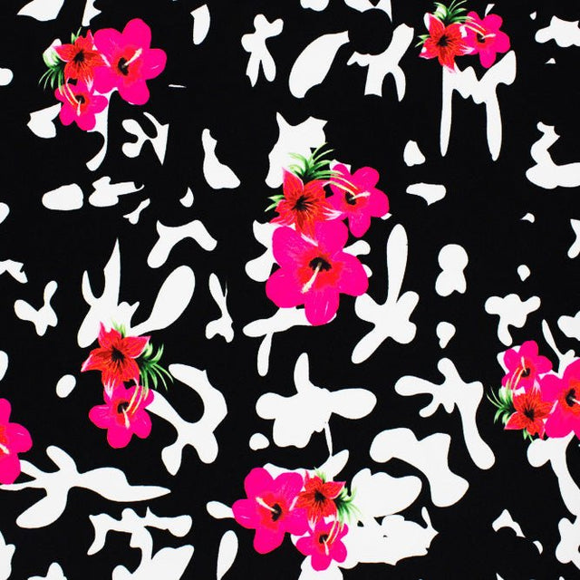 Printed Spandex Hibiscus Flower Splatter Multicolor