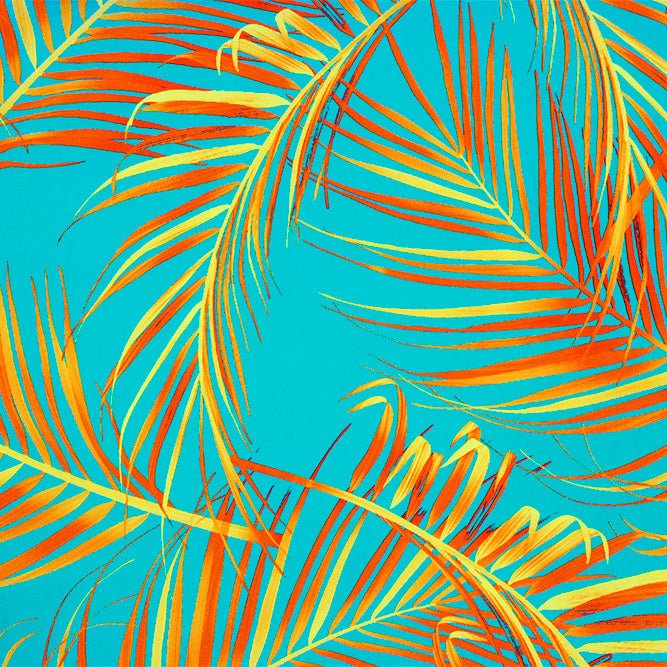 Printed Spandex Fabric Palm Leaves Multicolor