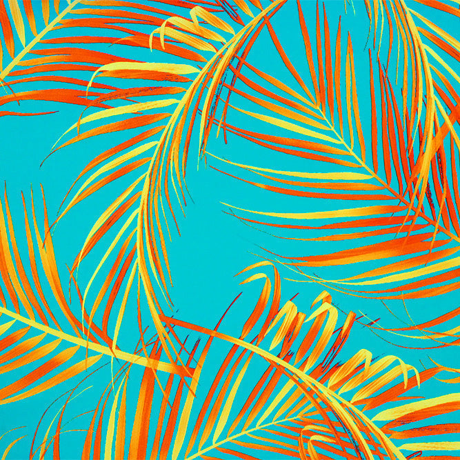Palm Leaves Burnout Printed Nylon Spandex Fabric - Multicolor Palm Leaves, 55/56" Width (1 Yard)