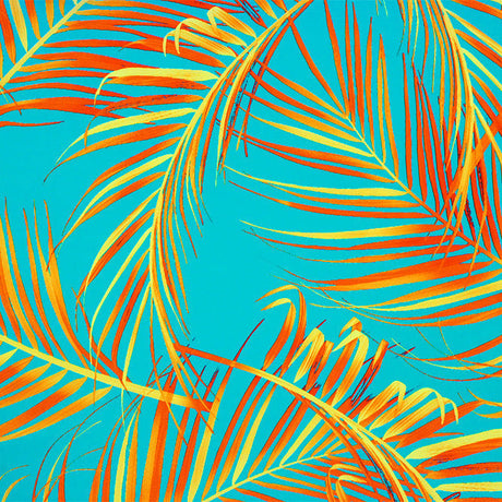 Palm Leaves Burnout Printed Nylon Spandex Fabric - Multicolor Palm Leaves, 55/56" Width (1 Yard)