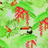 Printed Spandex Toucans On Palm Leaves