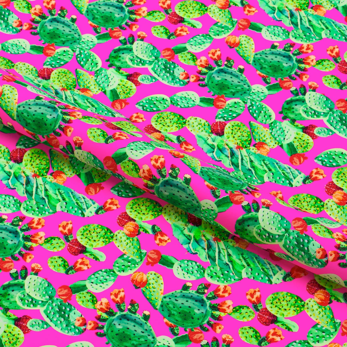 Printed Spandex Fabric Cactus Leaves Multicolor
