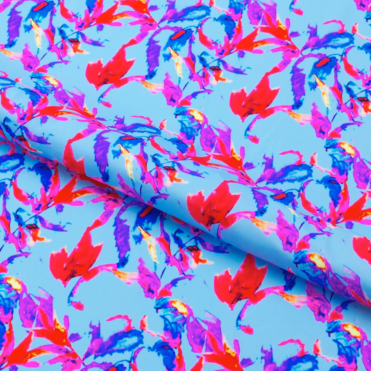 Melancholy Flowers Nylon Spandex Fabric - Multicolor Floral Print, 55/56" Width (1 Yard)
