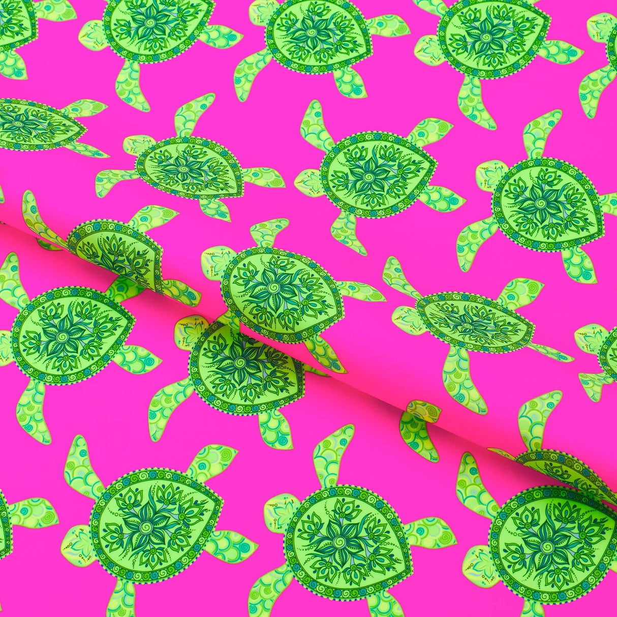 Printed Spandex Fabric Aquatic Turtles Blue
