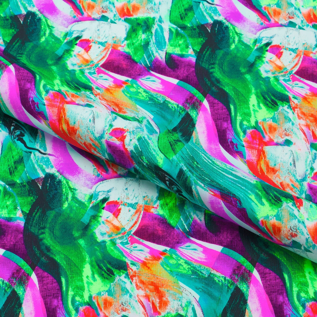 Paintbrush Strokes Printed Spandex Fabric - Multicolor Abstract Print, 55/56" Width (1 Yard)