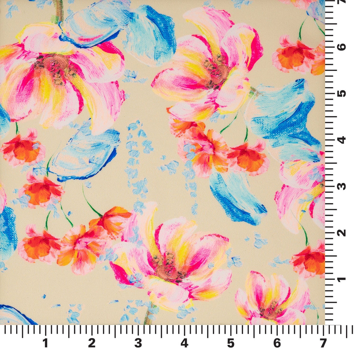 Painterly Flowers Nylon Spandex Fabric - Floral Print, 55/56" Width (1 Yard)