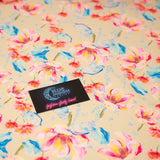 Printed Spandex Fabric Painterly Flowers Blue