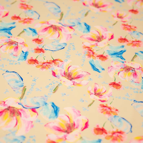 Painterly Flowers Printed Nylon Spandex Fabric - Blue Floral Print, 55/56" Width (1 Yard)