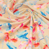 Printed Spandex Fabric Painterly Flowers Blue