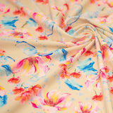 Painterly Flowers Printed Nylon Spandex Fabric - Blue Floral Print, 55/56" Width (1 Yard)